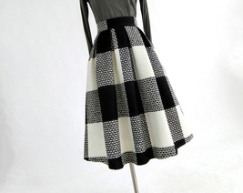 Winter PLAID Midi Pleated Skirt Outfit Women Plus Size Woolen Holiday Skirt image 5