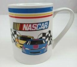 2002 Gibson Nascar Yellow &amp; Blue Cars With Checkered Flags White 4&quot; Coff... - $6.92
