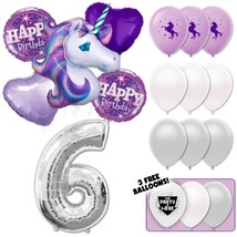 Enchanted Lilac Unicorn Birthday Deluxe Balloon Bouquet - Silver Number 6 - £26.30 GBP