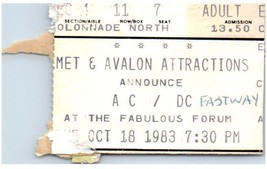 AC/Dc Ticket Stub Ottobre 18 1983 Inglewood California - £44.04 GBP