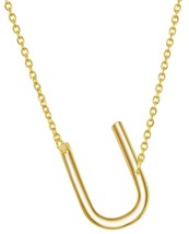 Gold-plated Sterling Silver Sideway Letter U Initial Pendant Chain Necklace 18&#39;&#39; - £29.84 GBP