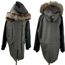 New Rag &amp; Bone Wool Leather Faux Fur Quilted Lining Zip Up Hooded Coat  ... - £235.98 GBP