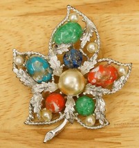 Costume Jewelry Sarah Coventry 1967 Fantasy Faux Pearl Multi Leaf Brooch Pin - £15.86 GBP
