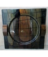 Artist Signed Studio Art Glass 19&quot; Square Gray, Green and Tan Designer P... - $203.52 CAD