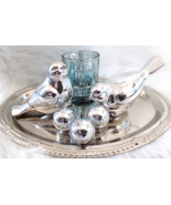 Two Silver Christmas Songbird Bird Figurines Candle Jar &amp; Tray Lot - $236.38 MXN