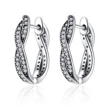 Bamoer Authentic 925 Silver Interweave Twisted Hoop Earrings Clear CZ Ear Buckle - £18.57 GBP