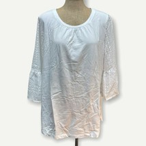 Isaac Mizrahi Live! Elbow Sleeve Knit-to-Woven Tunic Bright White Large A303574 - £12.81 GBP