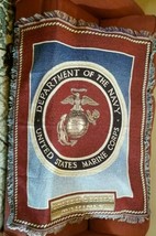 US Marine Corps Navy Woven Fringed Afghan Tapestry Throw Blanket 46x60 USMC  - £29.26 GBP