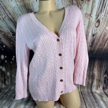 Chaps Classic Womens Size Large Pink V Neck Button Up Sweater Cardigan Top EUC - £18.54 GBP