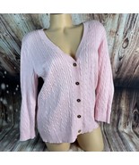 Chaps Classic Womens Size Large Pink V Neck Button Up Sweater Cardigan T... - £18.62 GBP