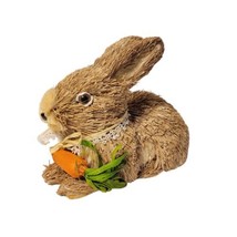 Sisal Bunny Rabbit 8.5&quot; Figure with Carrot Lace Neck Bow Easter Spring - $17.99