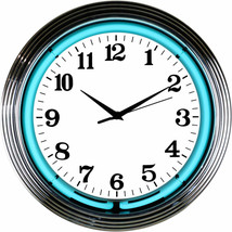 Chrome Teal Water Blue Room Wall Decor Neon Light 15 Inches Neon Clock 8... - $81.99