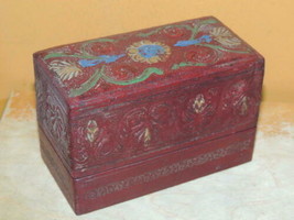 Italian Tooled Leather on Wood Playing Card Box / Case baroque floral antique - £46.64 GBP