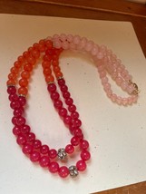 Long Double Strand Hot Fuchsia Light Pink &amp; Orange Plastic Beads w Clear... - $13.09