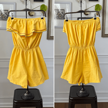 Vintage 80s Maurice Michaels Yellow Romper Ruffle M L - $40.50