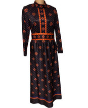Emilio Borghese Vintage Maxi Dress Navy Orange Long Sleeve High Neck Boho SZ S/M - £54.30 GBP