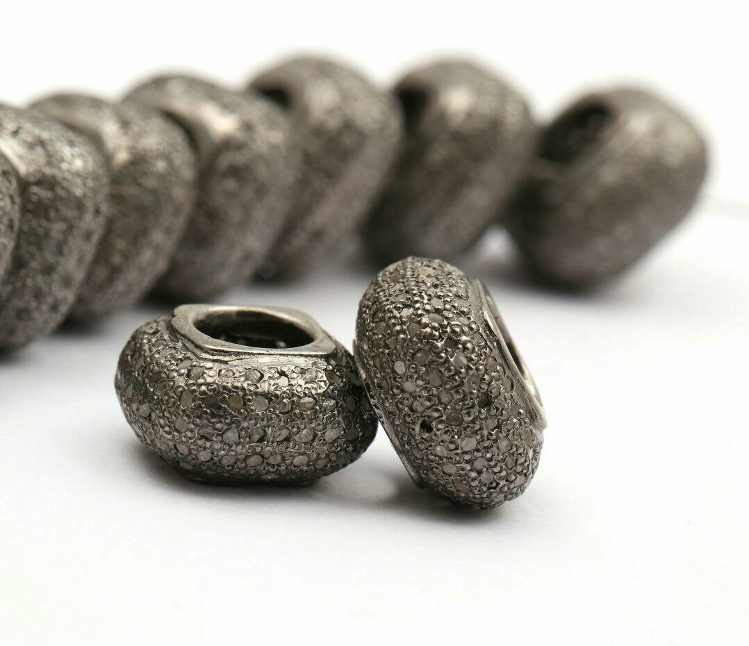 Rondelle Beads Pave Diamond Spacers 925 Silver Wholesale Jewelry Finding... - $32.71+