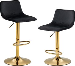 Finnhomy Gold Velvet Bar Stools Set Of 2: Adjustable Counter Height Armless - $174.22