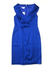 NWT Kay Unger Portrait Shawl Collar Royal Blue Stretch Satin Sheath Dress 12 - £63.61 GBP
