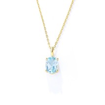 Natural Blue Topaz Oval Solitaire Pendant 18k Yellow Gold Plated Cable Necklace - £59.86 GBP