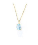 Natural Blue Topaz Oval Solitaire Pendant 18k Yellow Gold Plated Cable N... - £55.53 GBP