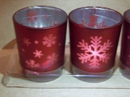 Red Christmas Holiday 5 Piece Frosted Votive Candle Set Table Snowflake Gift - £27.53 GBP