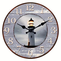 Rustic Wood-Style Country Lighthouse Wall Clock For Nautical or Country Décor - £10.87 GBP