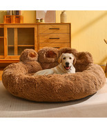 Dog Bed Cat Mat Round Large Pet House Long Plush Deep Sleeping Warm Bear... - £52.69 GBP+