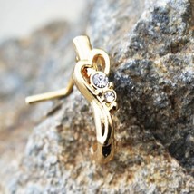 14K Gold-Plated Lab-Created Moissanite Heart Swirl L-Bend Nose Hoop Stud Pin 20g - £14.70 GBP