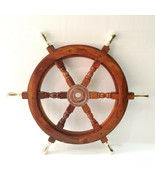 Antique Wooden Maritime Decor 24&quot; Captains Shipwheel Ships Wheel Brass H... - £68.32 GBP