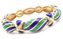 Authentic Vintage Tiffany &amp; Co 18k Yellow Gold Green Blue Enamel Bangle Bracelet - £9,990.08 GBP