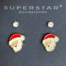 Superstar Santa Claus Enamel Earrings and Rhinestone Pierced Earrings Set of 2 - £4.77 GBP