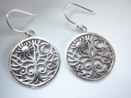 Celestial Tree of Life with Sun and Crescent Moon 925 Sterling Silver Earrings - £9.39 GBP