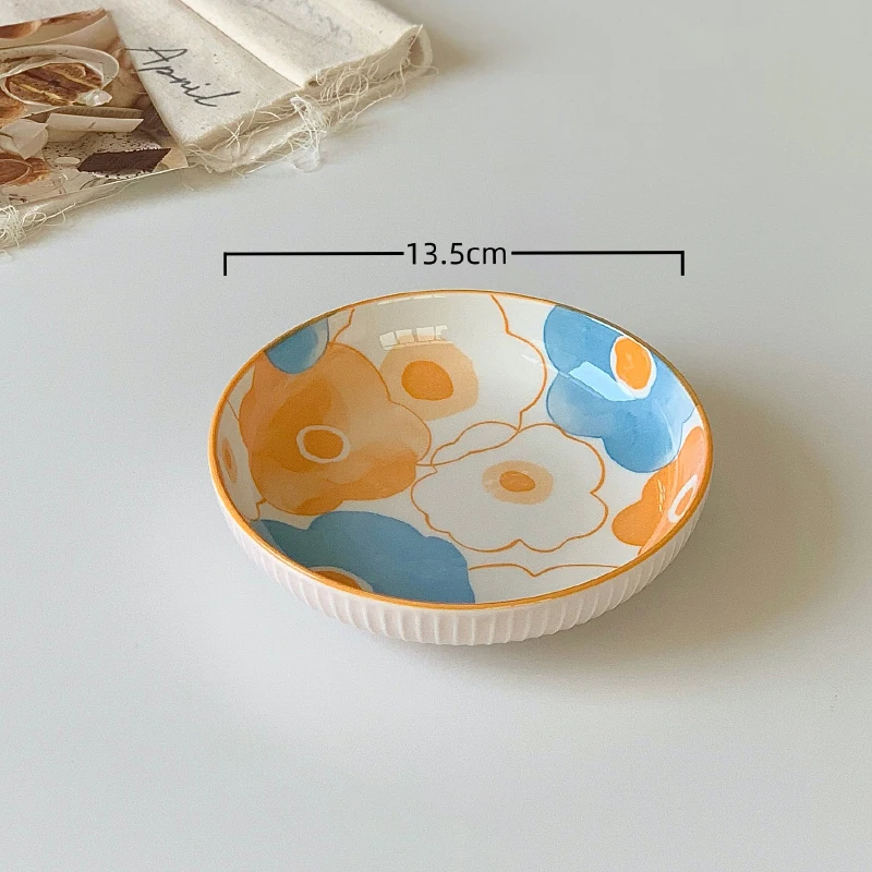 Creative Ceramic Plate 5.3 Inch Korean Style Round Small Floral Plate 06 - $4.10