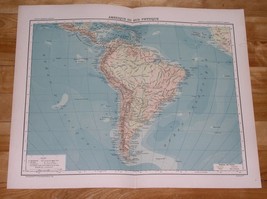 1906 Original Antique Physical Map Of South America Brazil Argentina - £14.36 GBP