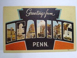 Greeting From Reading PA Large Letter Postcard Pennsylvania Linen Dexter Unused  - £6.31 GBP