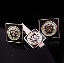 Lion cufflinks / vintage tie clip set / Vintage silver medieval cufflink... - £100.16 GBP