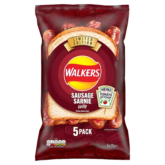 Walkers SAUSAGE SARNIE with Ketchup 5 snack packs Made in the UK FREE SHIP