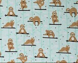 Cotton Sloth Yoga Animals Exercise Poses Mint Fabric Print by the Yard D... - $13.95