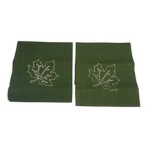 Set Of 2 Dinner Napkins Green With Embroidered Maple Leaf Fall Autumn Co... - £10.80 GBP