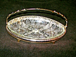 Vintage Anchor Hocking Glass Divided Oval Relish Dish. Chrome Serving Ho... - $12.08