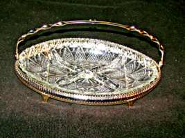 Vintage Anchor Hocking Glass Divided Oval Relish Dish. Chrome Serving Ho... - £9.67 GBP