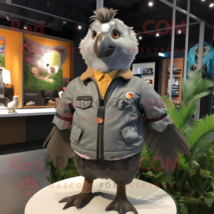 Gray Quail mascot costume character dressed with a Bomber Jacket and Hai... - $1,199.00
