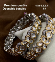Indian Bollywood Style Silver Gold Plated Kundan Bangle CZ Bracelet Jewelry Set - £114.52 GBP