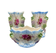 Vintage Blue Lusterware Lot of 3,  Vases and candy dish - $24.73