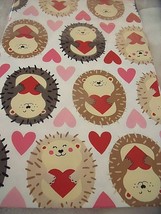 New Valentines Hedgehog Love Tablecloth 60&quot; Round Red Pink Hearts Vinyl - £15.78 GBP