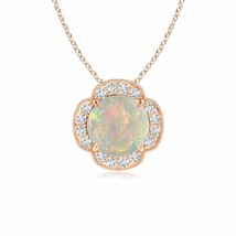 ANGARA Claw-Set Opal Clover Pendant with Diamonds in 14K Solid Gold | 18&quot; Chain - £822.57 GBP