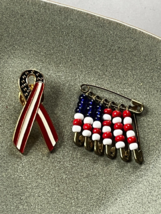 Lot of Red White &amp; Blue Enamel Patriotic Ribbon for a Cause &amp; Handmade Safety Pi - £8.82 GBP