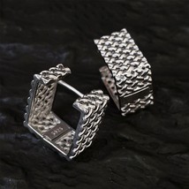 925 Sterling Silver Modern Hollow Rhombic Weave Square Hoop Fashion Earr... - $86.24
