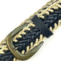 Womens Woven Belt Unbranded Leather &amp; Twine Medium Brass Buckle Black Tan - £11.23 GBP